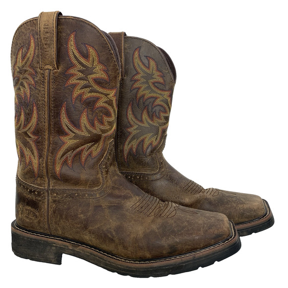 JUSTIN Driller Rugged Leather Work Boot Men 11D Brown Wide Square Toe SE4681 GUC - Picture 1 of 13